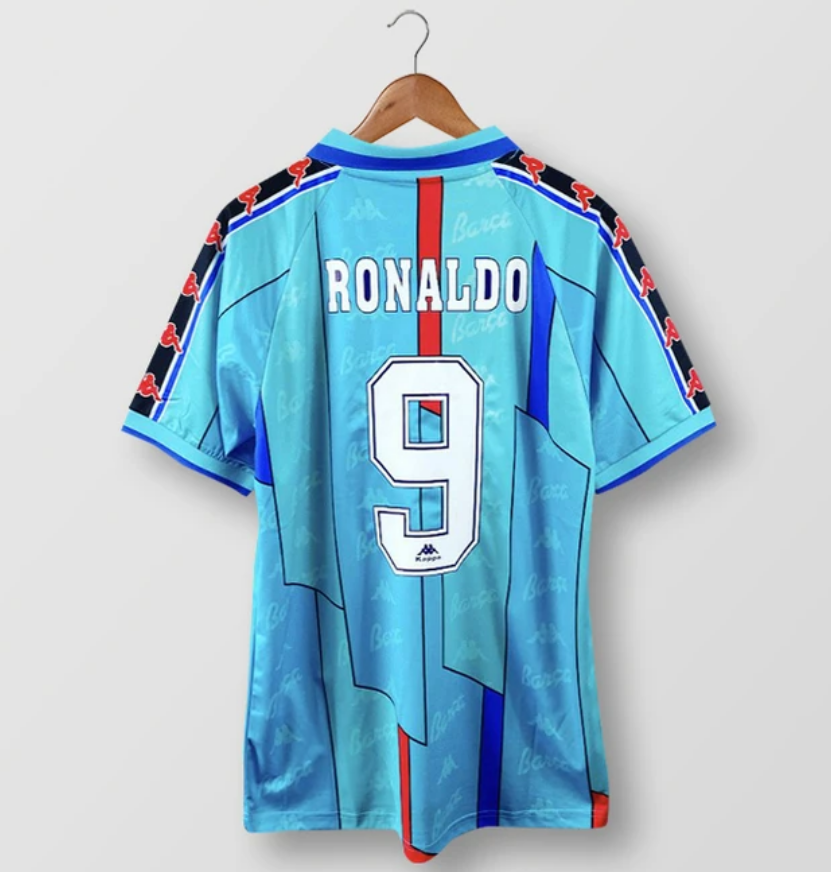 1995-97 Barcelona Retro Away Kit Soccer Jersey Ronaldo #9